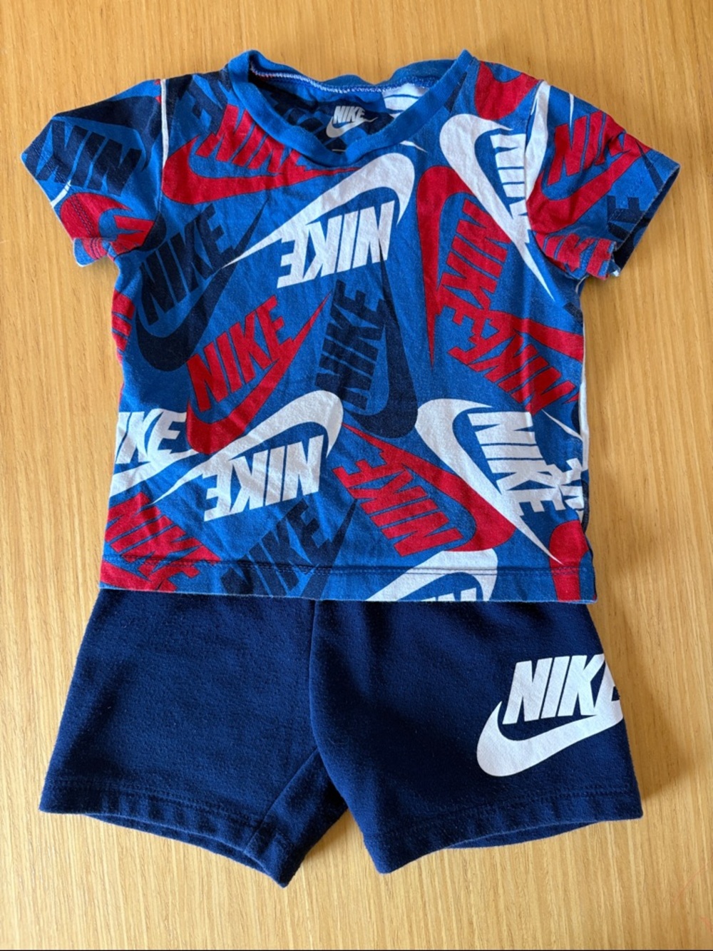 Nike Blue White Red Logo Graphic Tee & Navy Shorts Set